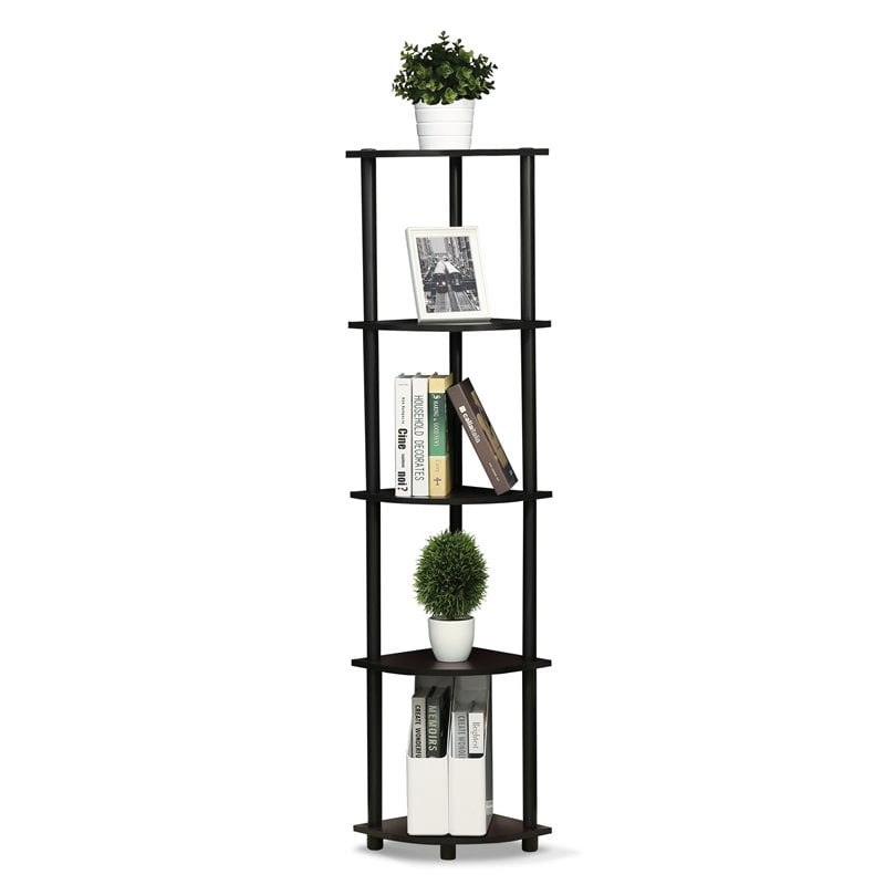 Furinno TURN-N-TUBE Wood 5 Tier Corner Display Rack in Dark Walnut