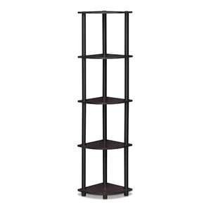 Furinno TURN-N-TUBE Wood 5 Tier Corner Display Rack in Dark Walnut