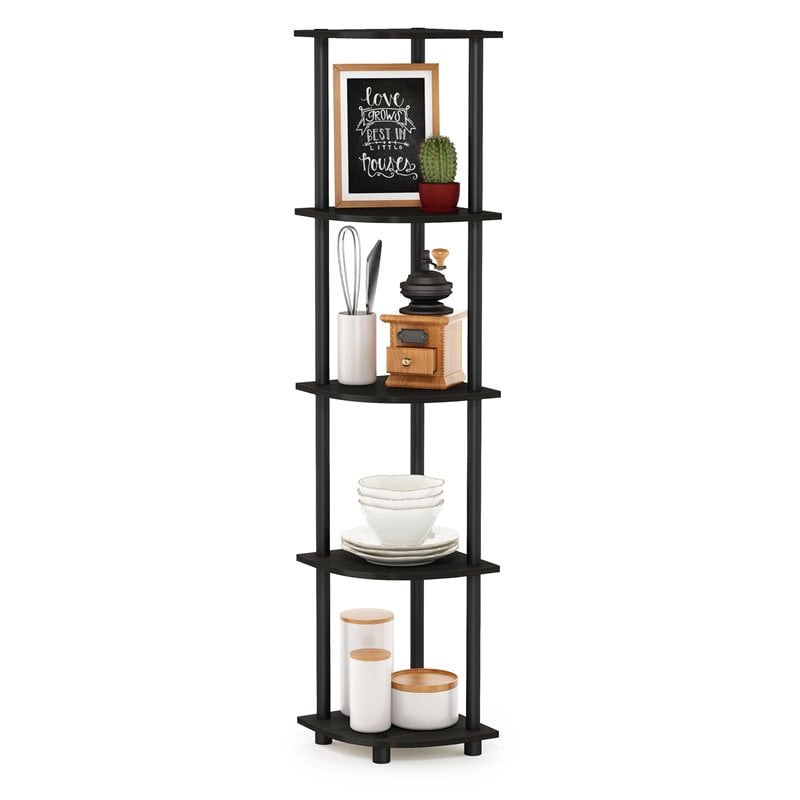 Furinno TURN-N-TUBE Wood 5 Tier Corner Display Rack in Espresso/Black