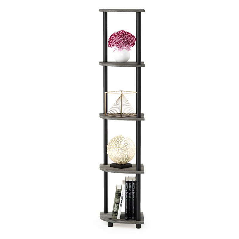 Furinno TURN-N-TUBE Wood 5 Tier Corner Display Rack in French Oak Gray/Black