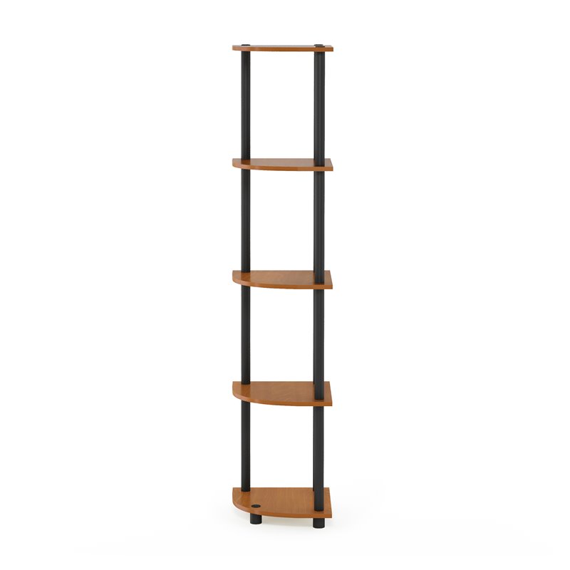 Furinno TURN-N-TUBE Wood 5 Tier Corner Display Rack in Light Cherry/Black