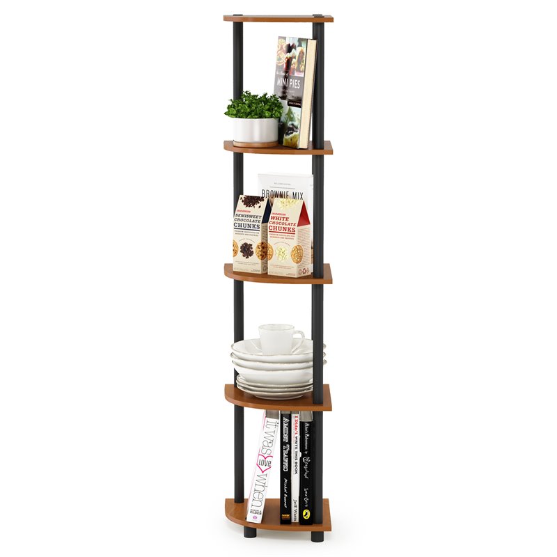 Furinno TURN-N-TUBE Wood 5 Tier Corner Display Rack in Light Cherry/Black