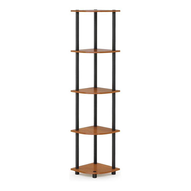 Furinno TURN-N-TUBE Wood 5 Tier Corner Display Rack in Light Cherry/Black