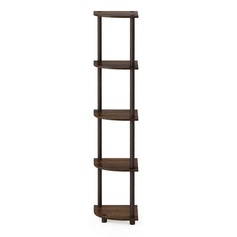 Furinno TURN-N-TUBE Wood 5 Tier Corner Display Rack in Walnut/Brown