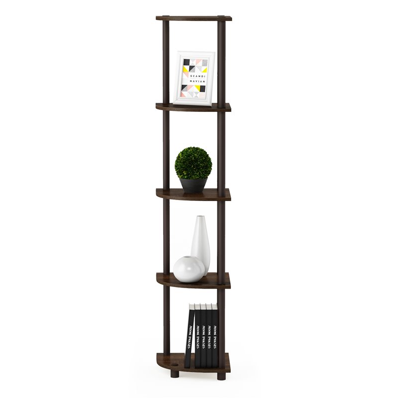 Furinno TURN-N-TUBE Wood 5 Tier Corner Display Rack in Walnut/Brown