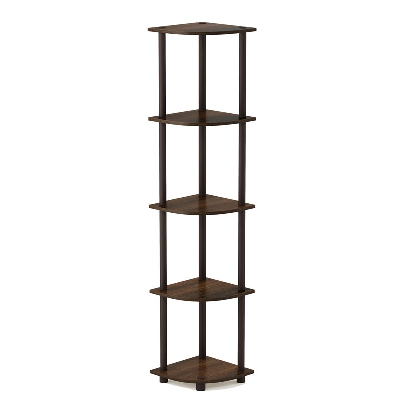 Furinno TURN-N-TUBE Wood 5 Tier Corner Display Rack in Walnut/Brown
