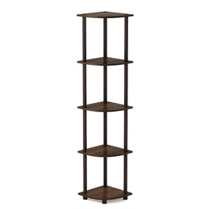 Furinno TURN-N-TUBE Wood 5 Tier Corner Display Rack in Walnut/Brown