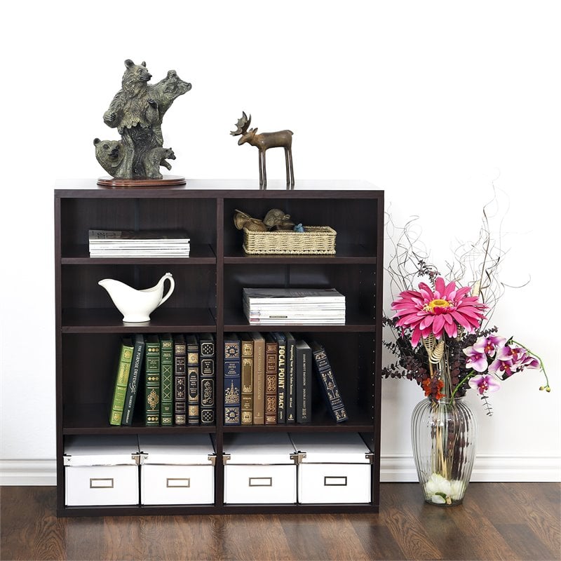 Furinno INDO Engineered Wood 4x2 Stackable Accessories Storage Shelf in Espresso