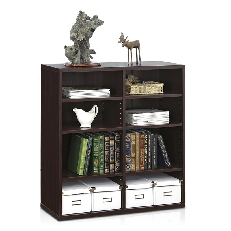 Furinno INDO Engineered Wood 4x2 Stackable Accessories Storage Shelf in Espresso