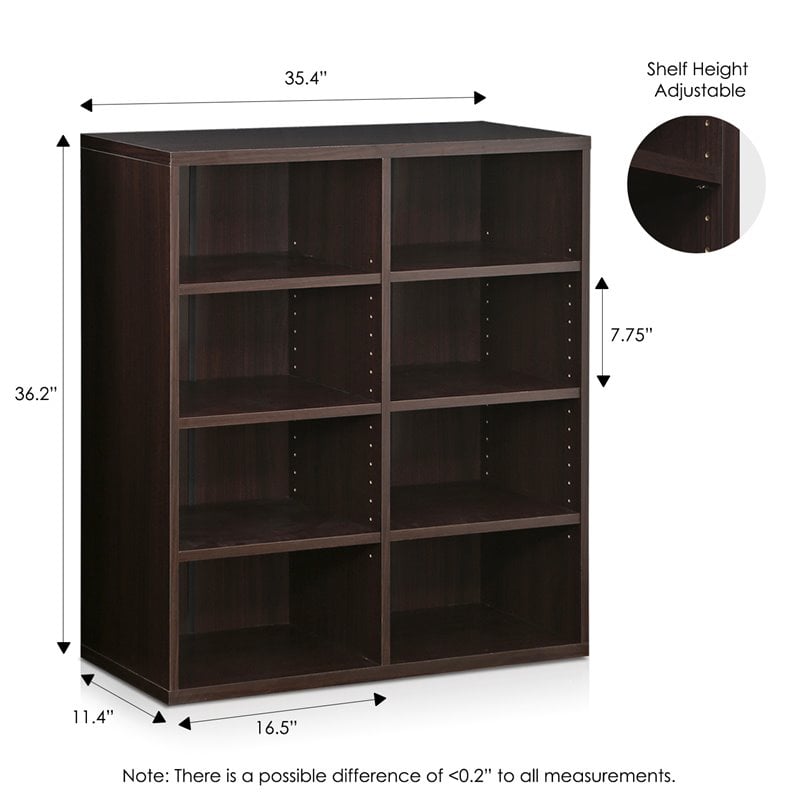 Furinno INDO Engineered Wood 4x2 Stackable Accessories Storage Shelf in Espresso