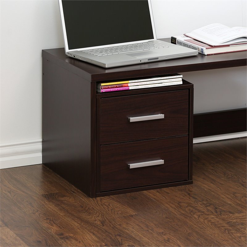 Furinno INDO Engineered Wood Petite Stackable 2-Drawers Storage Cube in Espresso