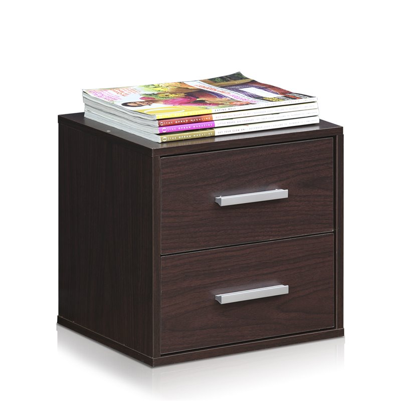 Furinno INDO Engineered Wood Petite Stackable 2-Drawers Storage Cube in Espresso