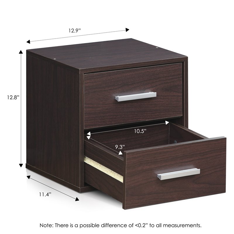 Furinno INDO Engineered Wood Petite Stackable 2-Drawers Storage Cube in Espresso