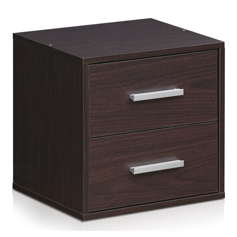 Furinno INDO Engineered Wood Petite Stackable 2-Drawers Storage Cube in Espresso