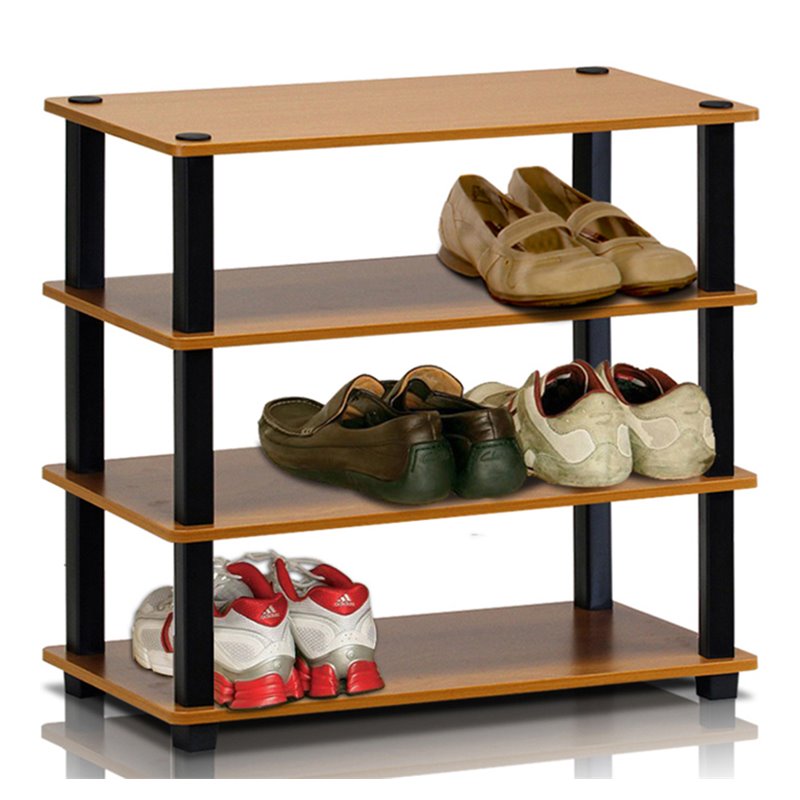 Furinno TURN-S-TUBE Engineered Wood 4-Tier Shoe Rack in Light Cherry/Black