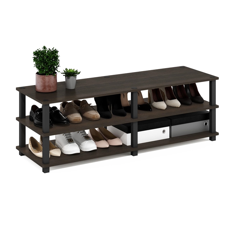 Furinno Turn-S-Tube Wood No Tools 3-Tier Shoe Storage Rack in Dark Brown/Black