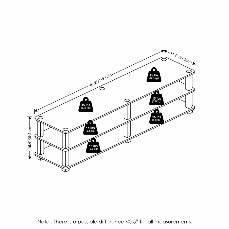 Furinno Turn-S-Tube Wood No Tools 3-Tier Shoe Storage Rack in Dark Cherry/Black