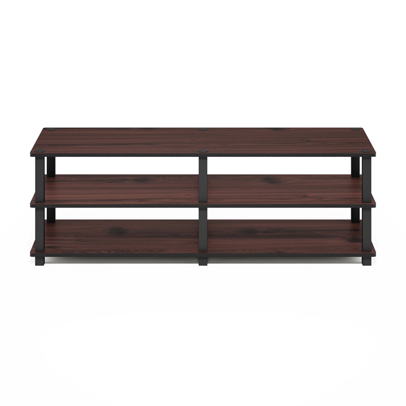 Furinno Turn-S-Tube Wood No Tools 3-Tier Shoe Storage Rack in Dark Cherry/Black