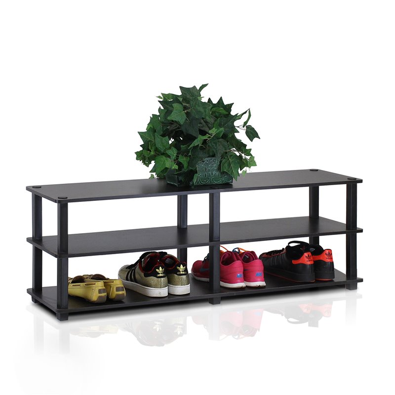 Furinno TURN-S-TUBE Wood No Tools 3-Tier Shoe Storage Rack in Espresso/Black