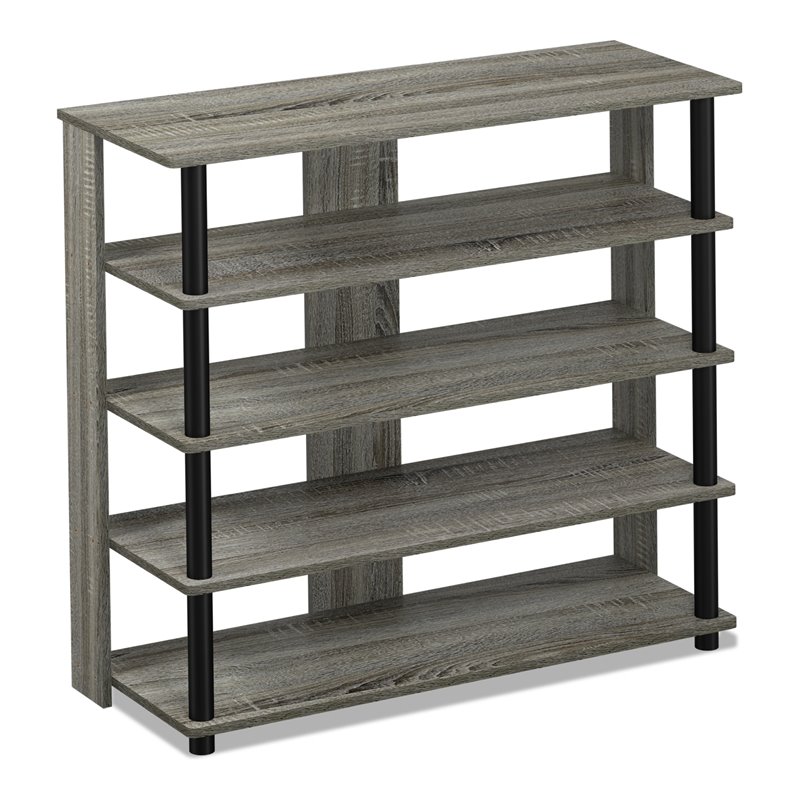 Furinno TURN-N-TUBE Engineered Wood 5-Tier Wide Shoe Rack in French Oak Gray