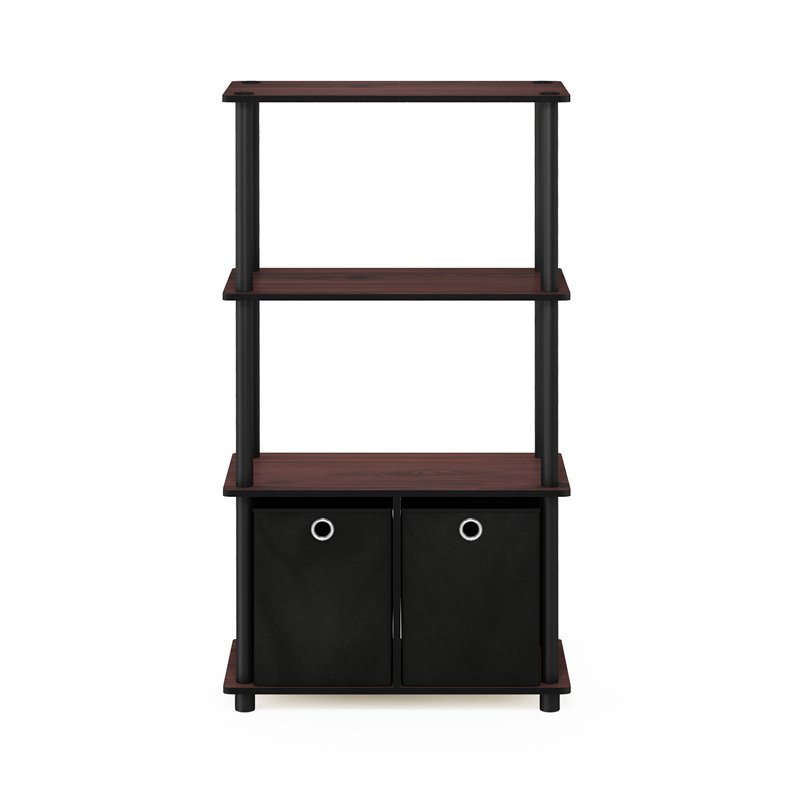 Furinno Go Green Wood 4-Tier Storage Rack Shelving Unit in Dark Cherry/Black