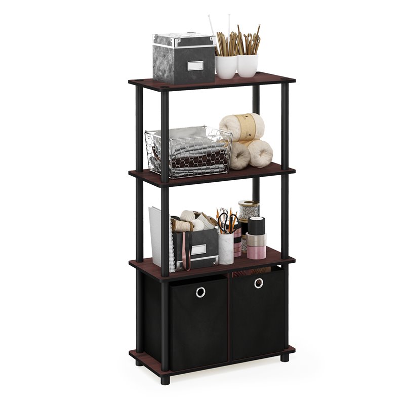 Furinno Go Green Wood 4-Tier Storage Rack Shelving Unit in Dark Cherry/Black