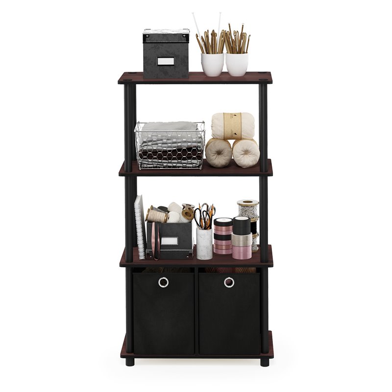 Furinno Go Green Wood 4-Tier Storage Rack Shelving Unit in Dark Cherry/Black