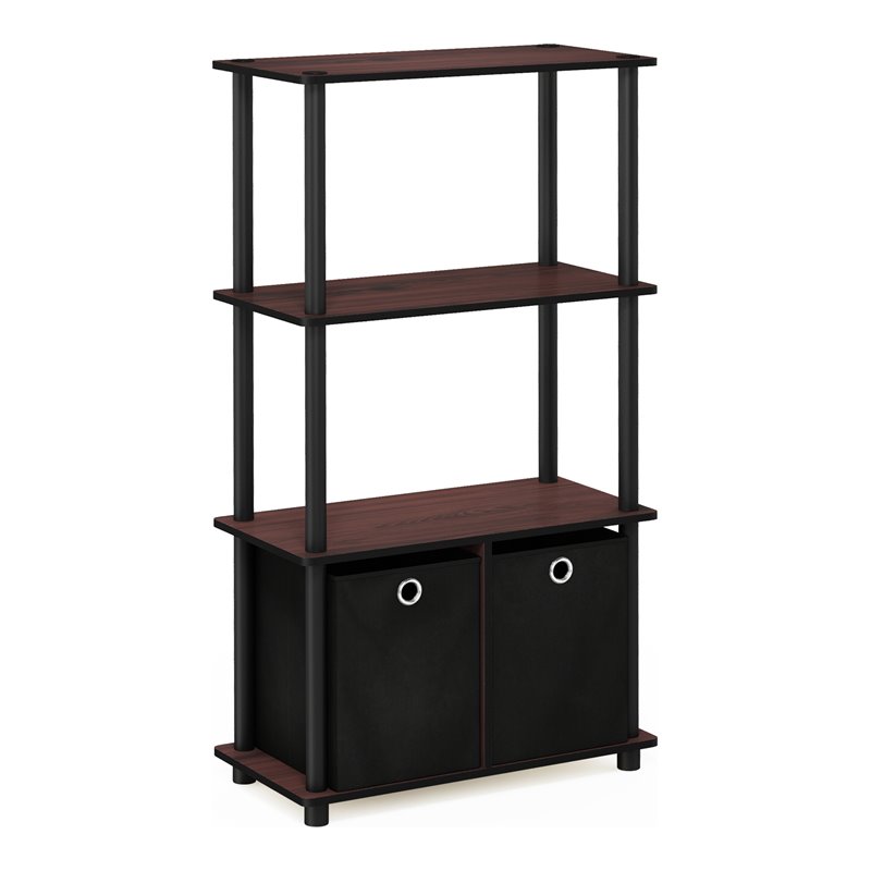 Furinno Go Green Wood 4-Tier Storage Rack Shelving Unit in Dark Cherry/Black