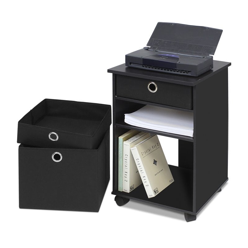 Furinno ECON Engineered Wood Organizer with Bins and Mobility Casters in Black