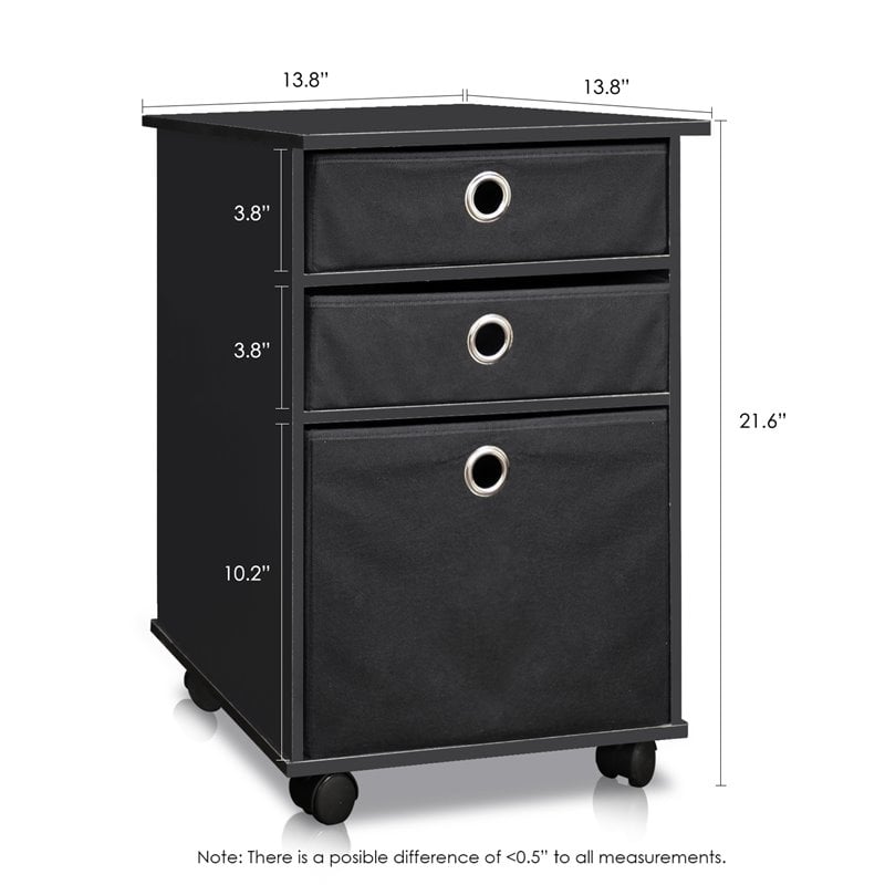 Furinno ECON Engineered Wood Organizer with Bins and Mobility Casters in Black