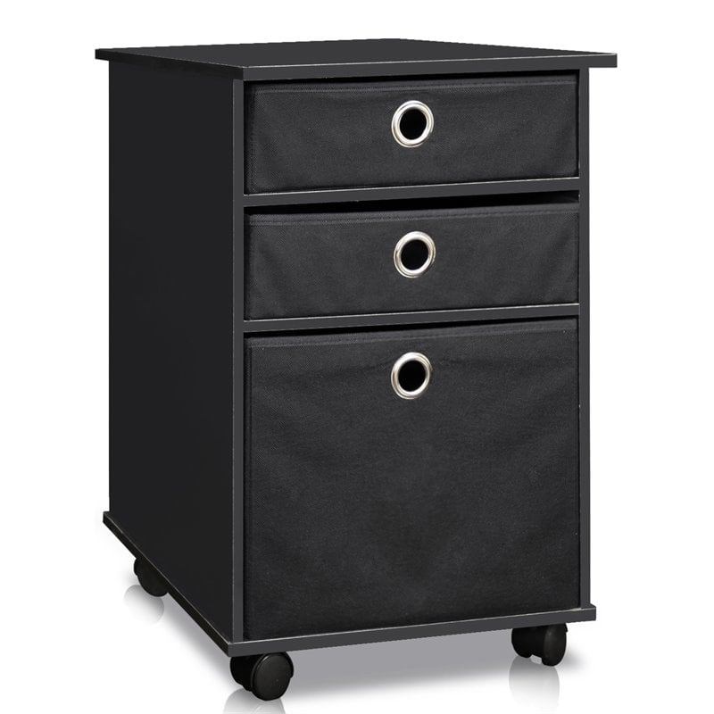 Furinno ECON Engineered Wood Organizer with Bins and Mobility Casters in Black
