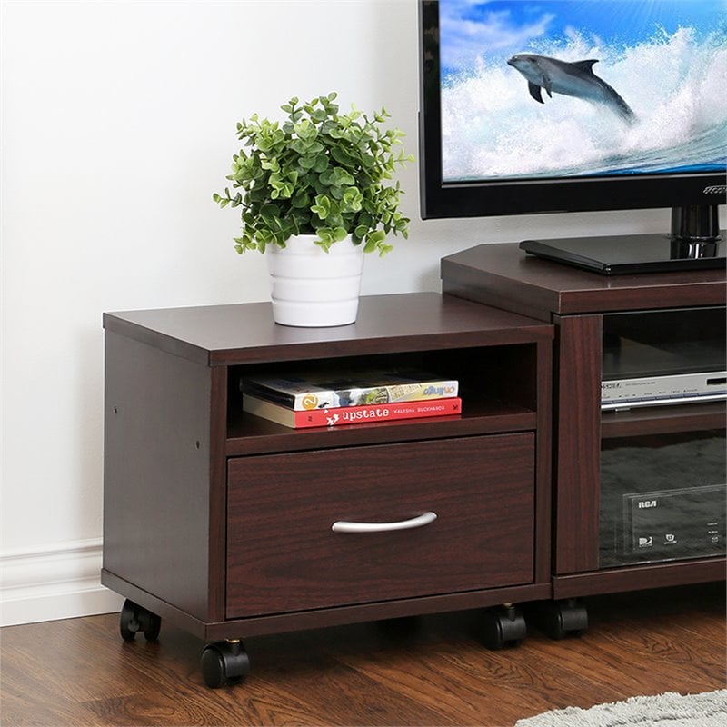 Furinno Indo Engineered Wood Petite Utility Cart with Casters in Espresso