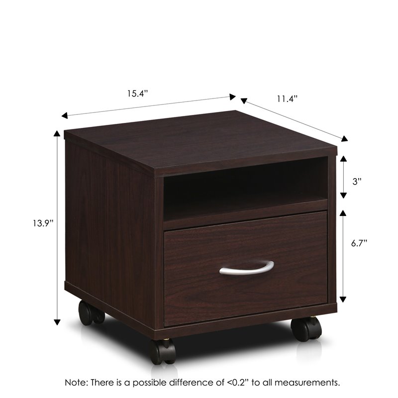 Furinno Indo Engineered Wood Petite Utility Cart with Casters in Espresso