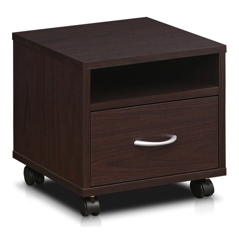 Furinno Indo Engineered Wood Petite Utility Cart with Casters in Espresso