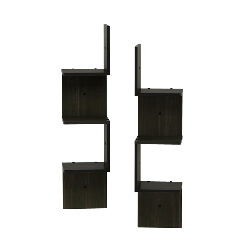Furinno ROSSI Wood Wall Mount Floating Corner Square Shelf in Espresso(Set of 2)