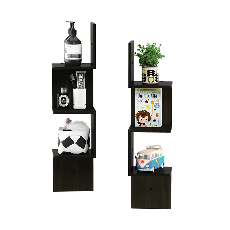 Furinno ROSSI Wood Wall Mount Floating Corner Square Shelf in Espresso(Set of 2)