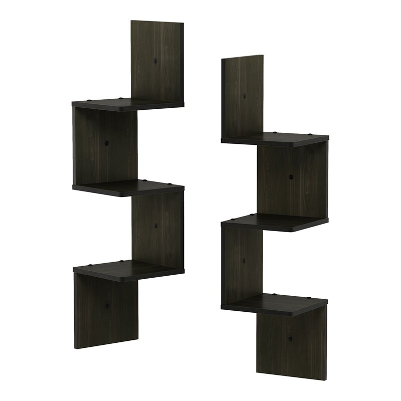 Furinno ROSSI Wood Wall Mount Floating Corner Square Shelf in Espresso(Set of 2)