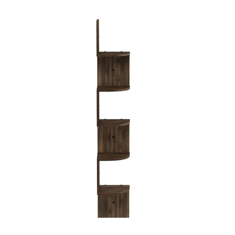 Furinno ROSSI Wood Wall Mount Floating Radial Corner Shelf in Columbia Walnut