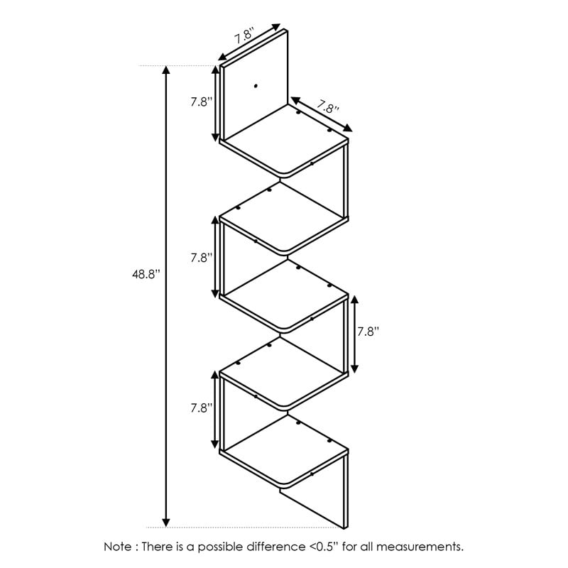 Furinno ROSSI Wood 5-Tier Wall Mount Floating Corner Square Shelf in Espresso