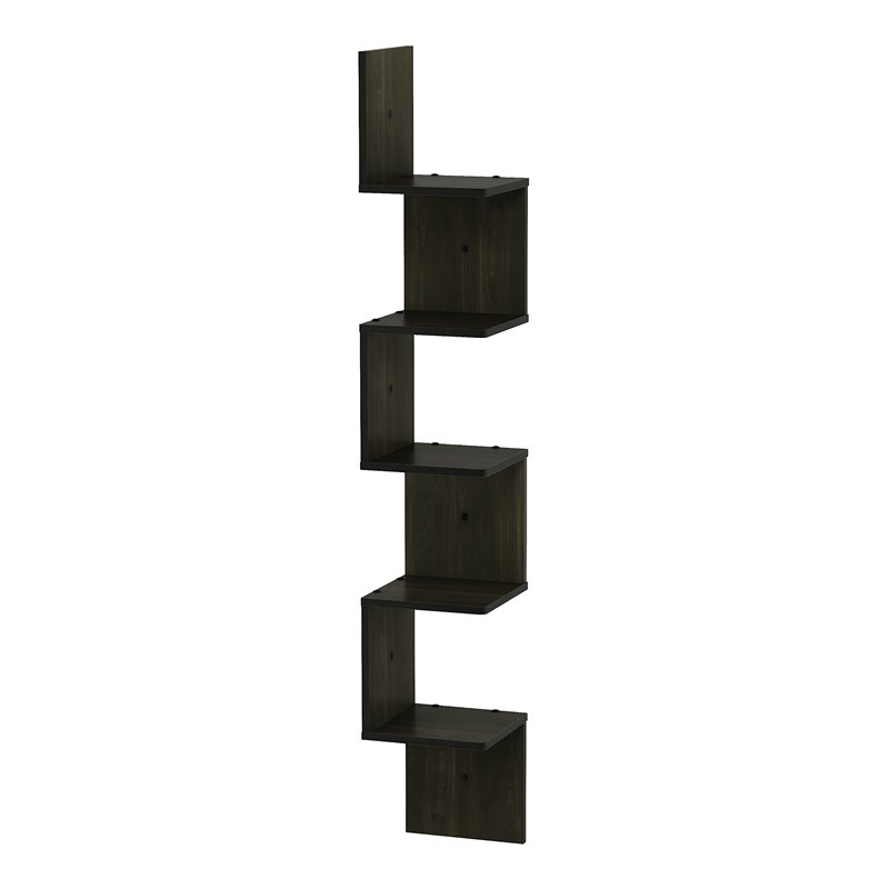 Furinno ROSSI Wood 5-Tier Wall Mount Floating Corner Square Shelf in Espresso