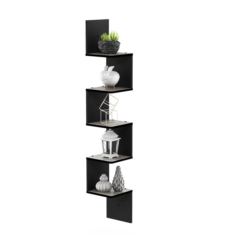 Furinno ROSSI Wood Wall Mount Floating Corner Square Shelf in Espresso