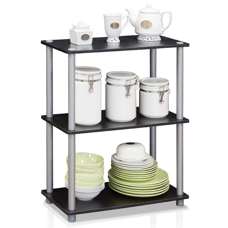 Furinno TURN-N-TUBE Wood 3-Tier Compact Shelf Display Rack in Black/Gray