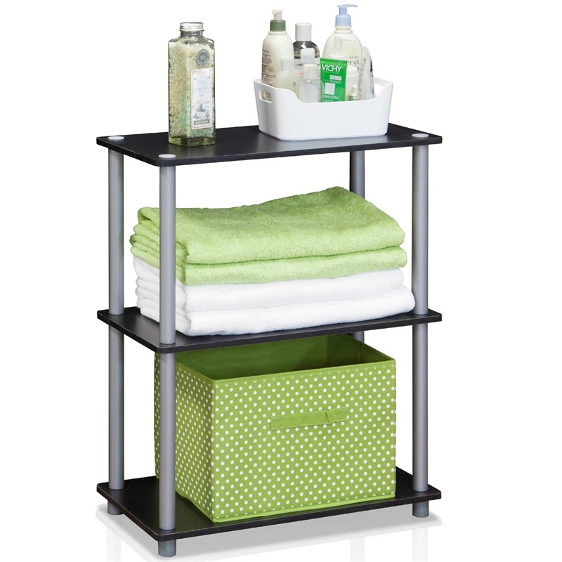 Furinno TURN-N-TUBE Wood 3-Tier Compact Shelf Display Rack in Black/Gray