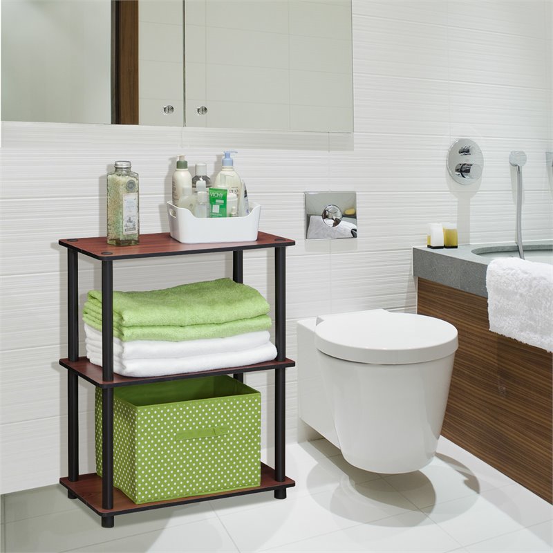 Furinno TURN-N-TUBE Wood 3-Tier Compact Shelf Display Rack in Dark Cherry/Black