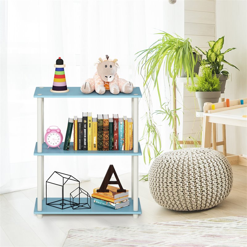 Furinno TURN-N-TUBE Wood 3-Tier Compact Shelf Display Rack in Light Blue/White