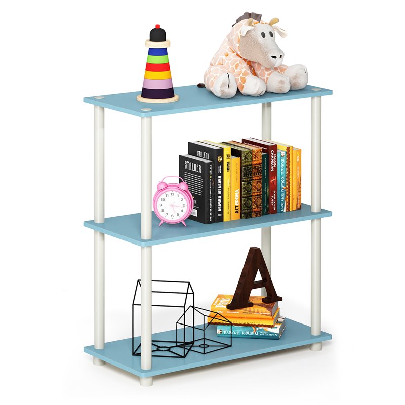 Furinno TURN-N-TUBE Wood 3-Tier Compact Shelf Display Rack in Light Blue/White