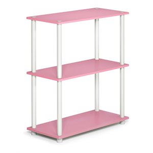 Furinno Turn-N-Tube Wood 3-Tier Compact Shelf Display Rack in Pink/White