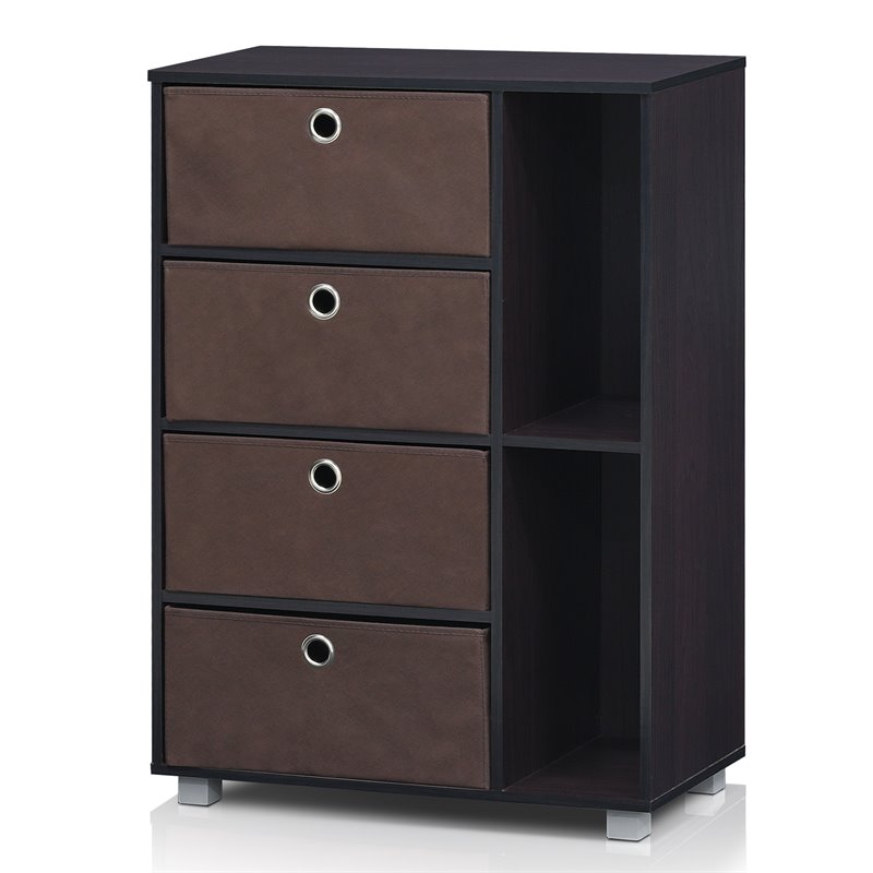 Furinno ANDREY Wood Multipurpose Storage Cabinet with Bin Drawers in Dark Walnut