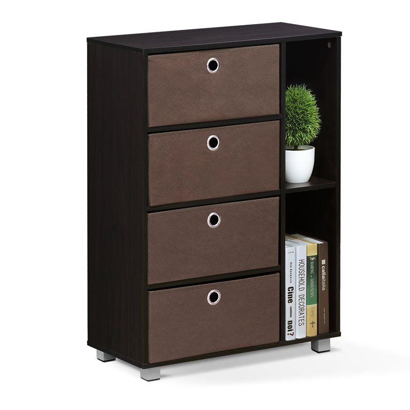 Furinno ANDREY Wood Multipurpose Storage Cabinet with Bin Drawers in Dark Walnut