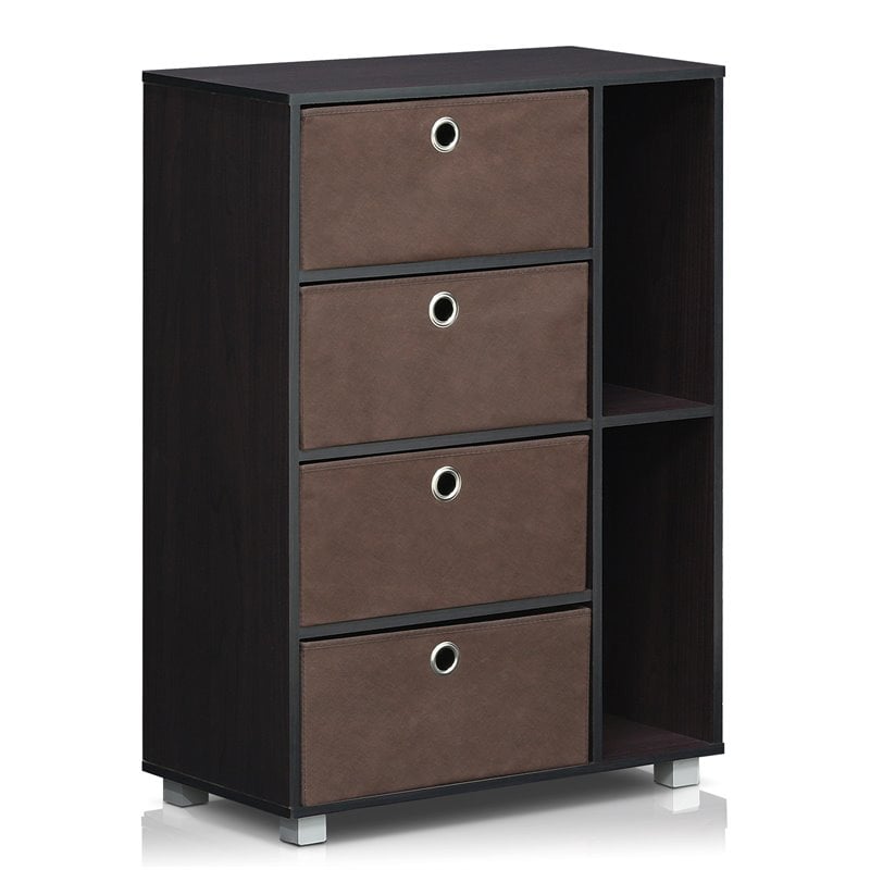 Furinno ANDREY Wood Multipurpose Storage Cabinet with Bin Drawers in Dark Walnut